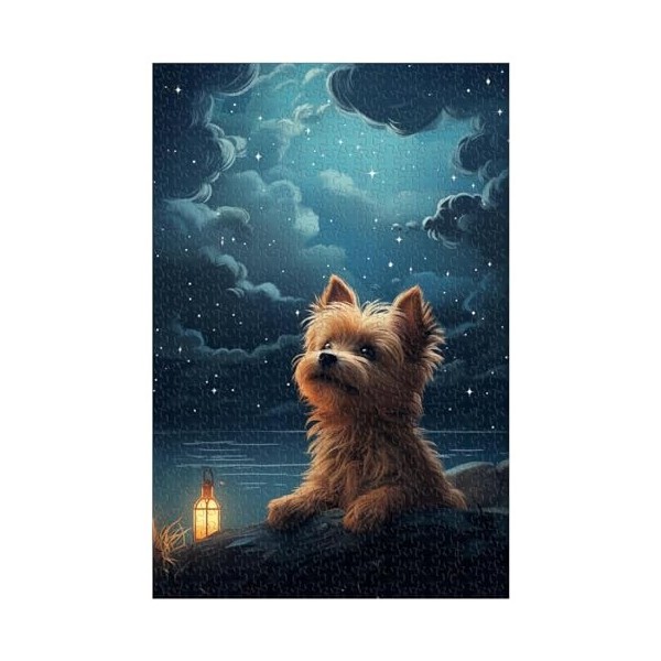 Puzzles en Bois de 1000 pièces, pour Adulte, Chien sous Les étoiles, Yorkshire Terrier, série de Puzzles de Chiens Animaux D