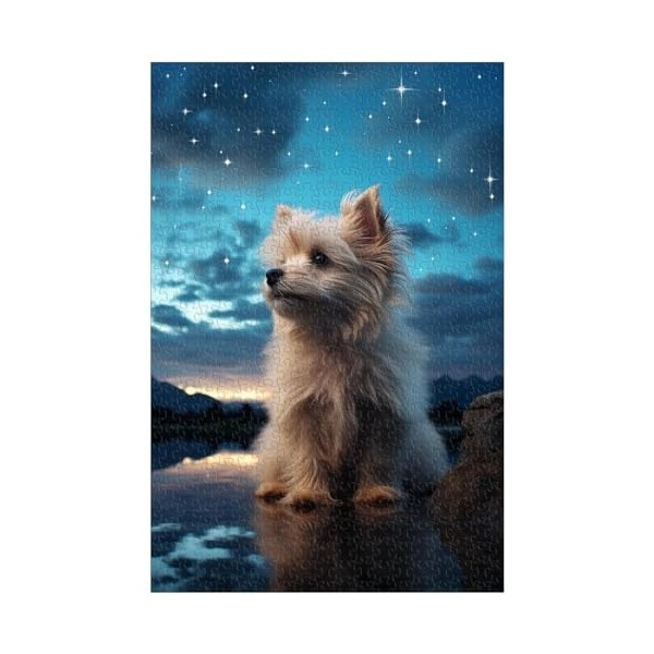 Puzzles en Bois de 1000 pièces, pour Adulte, Chien sous Les étoiles, Yorkshire Terrier, série de Puzzles de Chiens Animaux D