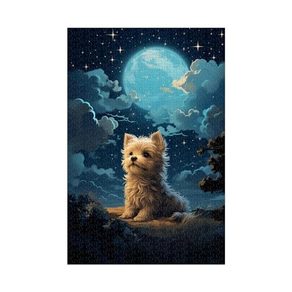 Puzzles en Bois de 1000 pièces, pour Adulte, Chien sous Les étoiles, Yorkshire Terrier, série de Puzzles de Chiens Animaux D