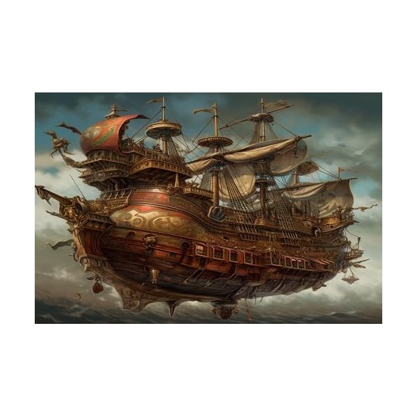 Puzzle Adulte 1000 Pièces, Puzzle 3D, Un Bateau Pirate Galion Espagnol Steampunk Puzzle en Bois 75X50Cm