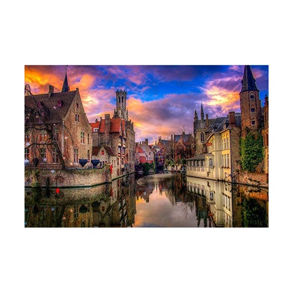 YANCONG Puzzle Enfant Classique 1000 Pièces, Puzzle 3D, Bruges Belgique Ville Coloré Ciel