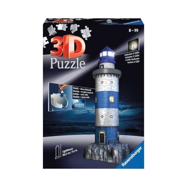 Ravensburger - Puzzle 3D Building - Phare illuminé - A partir de 8 ans - 216 pièces numérotées à assembler sans colle - Acces