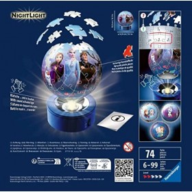 Ravensburger - Puzzle 3D Ball illuminé - Disney La Reine des Neiges 2 - A partir de 6 ans - 72 pièces numérotées à assembler 