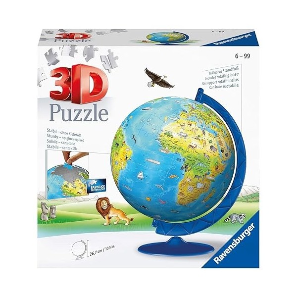 Ravensburger Puzzle 3D Globe, âge recommandé à partir de 6 Ans, 180 pièces, diamètre 20 cm