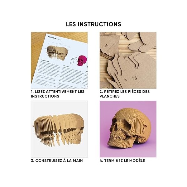 CARTONIC - Skull : Un Voyage captivant dassemblage et de créativité - Puzzle 3D en Carton - Le Carton se transforme en Une F