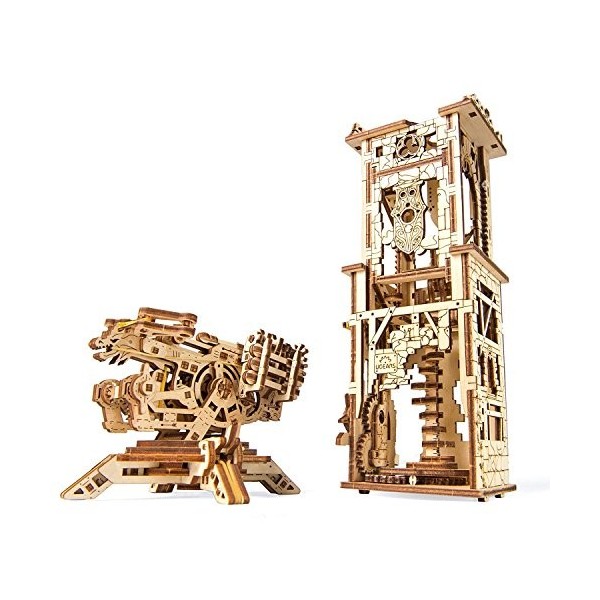 UGEARS Baliste et Tour en Bois – Modèles Machines de Guerre Médiévales à Construire – Puzzle 3D à Monter - Modèles 292 Pieces