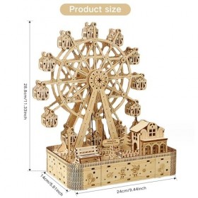 Puzzle en Bois 3D Grande Roue Maquette Puzzle 3D Adulte avec Musical Puzzle 3D Maquette en Bois a Construire Kit Puzzle 3D po