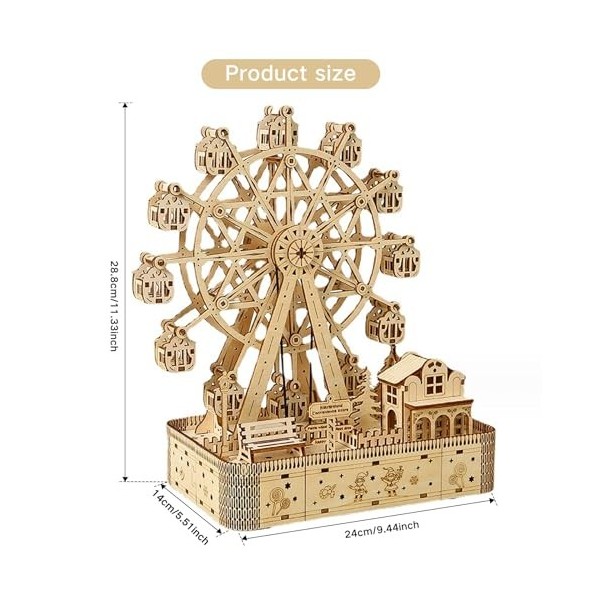 Puzzle en Bois 3D Grande Roue Maquette Puzzle 3D Adulte avec Musical Puzzle 3D Maquette en Bois a Construire Kit Puzzle 3D po