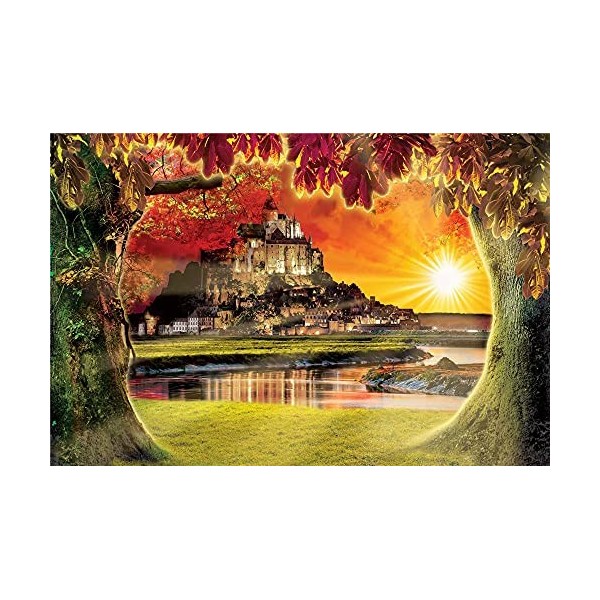 YANCONG Puzzle en Bois Adulte 1000 Pièces, Puzzle 3D,Château du Mont St Michel Coucher De Soleil Cadeaux De Décoration À La M