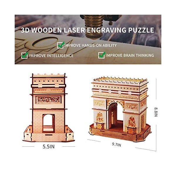 Puzzle en Bois 3D : larc de Triomphe ROEOLNIL, Prince Figurine Puzzle, Kit de modèle de Construction éducatif