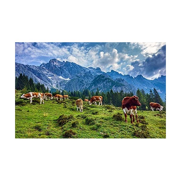 YANCONG Puzzle Enfant 1000 Pièces, Puzzle 3D Vaches sur Un Pâturage en Autriche Puzzle en Bois DIY Décoration Murale Domicile