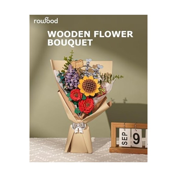 ROWOOD Puzzle 3D en Bois DIY Bouquet De Fleurs, Maquette en Bois A Construire À Assembler Ensemble, Dartisanat pour Adultes,