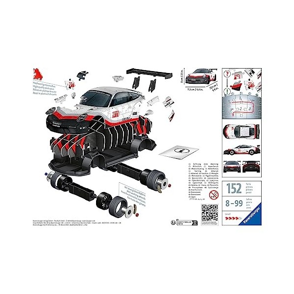 Ravensburger - Puzzle 3D Véhicules - Porsche 911 GT3 Cup avec Grille de Construction - A partir de 10 Ans - 108 pièces numéro