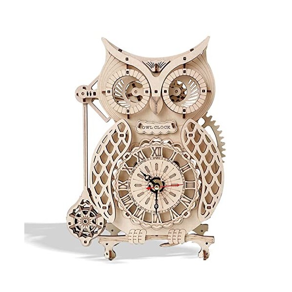 ROEOLNIL Owl Clock-U512 Kit dhorloge en bois 3D en forme de chouette pour adultes, 122