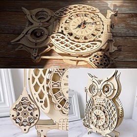 ROEOLNIL Owl Clock-U512 Kit dhorloge en bois 3D en forme de chouette pour adultes, 122