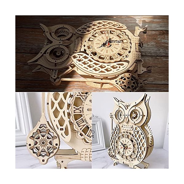 ROEOLNIL Owl Clock-U512 Kit dhorloge en bois 3D en forme de chouette pour adultes, 122