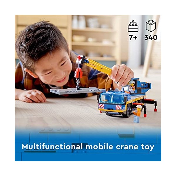 LEGO City Mobile Crane 60324 Kit de construction,Comprend des figurines conducteur et ouvrier,Pour garçons et filles à partir