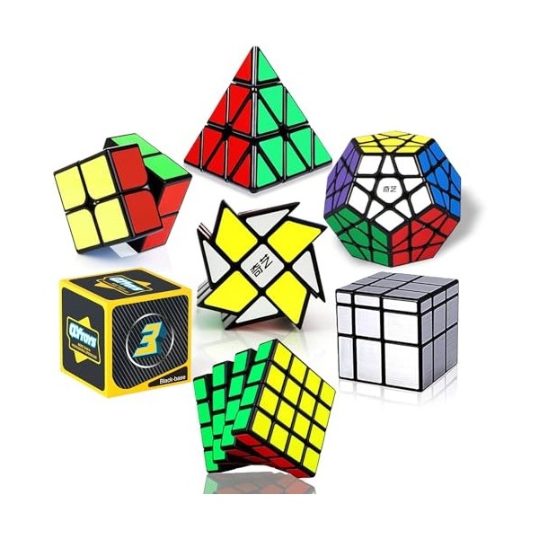 ROXENDA Speed Cube Set, Cube de Vitesse 2x2 3x3 4x4 Pyramide Dodécaèdre Windmill Mirror Cube Collection de Cubes Magique Liss