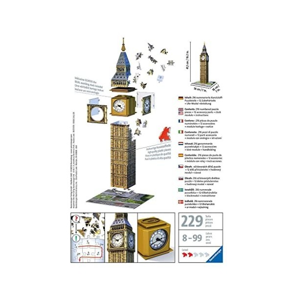 Ravensburger- Puzzle 3D Big Ben with Clock 216 pièces, 12586