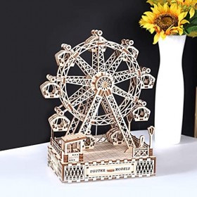 Cuteefun Maquette en Bois a Construire, Grande Roue avec Musique, Puzzle 3D Bois, Jeu de Construction en Bois Adulte, Cadeaux