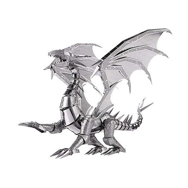 Piececool Puzzle 3D en métal – Dragon Flame argenté – Kit de modèle en métal – Cadeaux de Noël et danniversaire pour adole