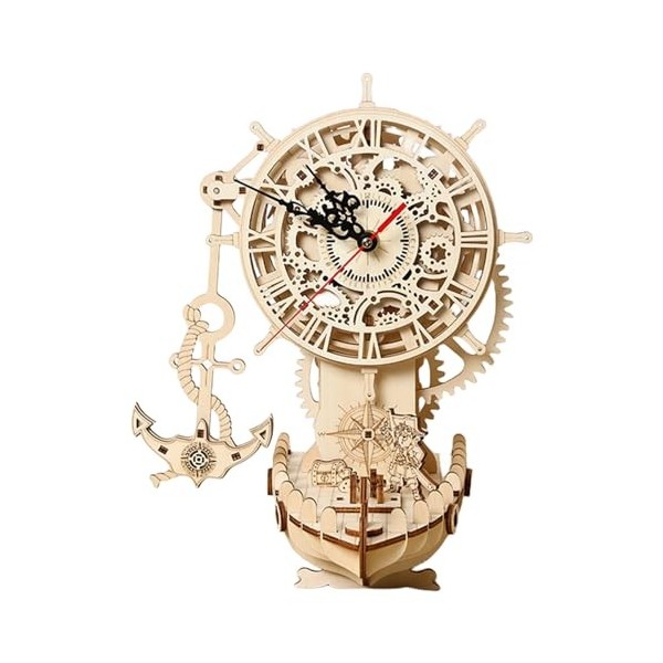 Imtrub Puzzle en Bois 3D Horloge Kit Bateau Pirate, Construction de Bateaux Artisanat Kits de Bricolage Casse-tête, Kit de Co