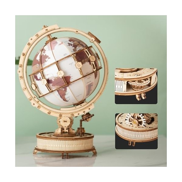 Yawdil Puzzles 3D en Bois pour Adultes Globe illuminé avec Support Puzzle Globe en Bois-Kits de modélisme-décor de Chambre