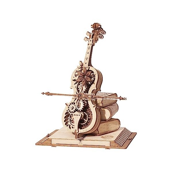 ROKR Puzzle en Bois 3D Modèle Mécanique Construire Maquette pour Adulte Enfants, Boîte à Musique Violoncelle Magique