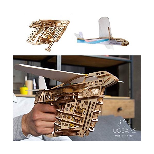 UGEARS Puzzle 3D Mécanique - l’Aéro-Lanceur Puzzle 3D - Jeu Construction Adulte en Bois - Сonstruction Mécanique - Maquettes 