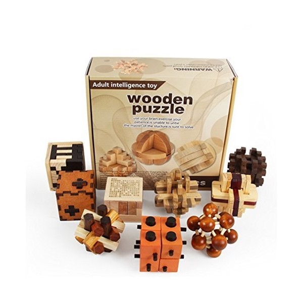 Joyeee 9 Pièces Puzzle en Bois - Brain Teaser Puzzle 3D Casse 2