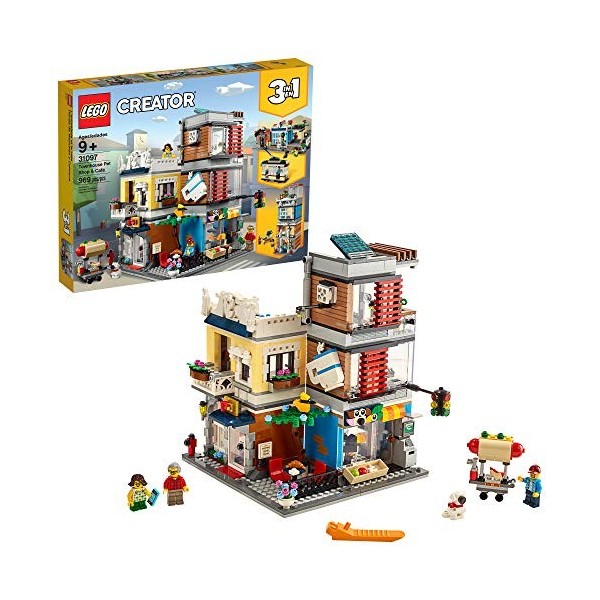 LEGO Creator 3 in 1 Townhouse Pet Shop & Café 31097 Toy Store Building Set with Bank, Town Playset with a Toy Tram, Animal Fi