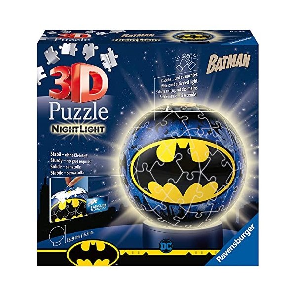 Ravensburger - Puzzle 3D Ball 72 p illuminé - Batman - 11080 + Duracell - Nouveau Piles alcalines AA Optimum, 1.5 V LR6 MX150