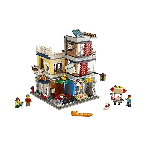 LEGO Creator 3 in 1 Townhouse Pet Shop & Café 31097 Toy Store Building Set with Bank, Town Playset with a Toy Tram, Animal Fi