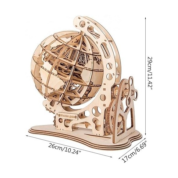 Puzzle Maquette Globe terrestre en Bois 3D DIY Mécanique Entraînement