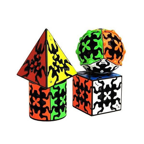 Yealvin Gear Cube Lot de 4 dés de vitesse 3 x 3 Gear Cube Pyraminx Gear Cube et cylindre Gear Cube Brain Teaser