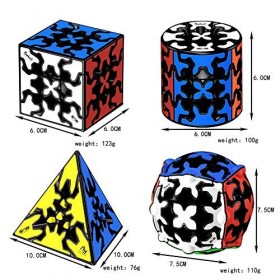 Yealvin Gear Cube Lot de 4 dés de vitesse 3 x 3 Gear Cube Pyraminx Gear Cube et cylindre Gear Cube Brain Teaser