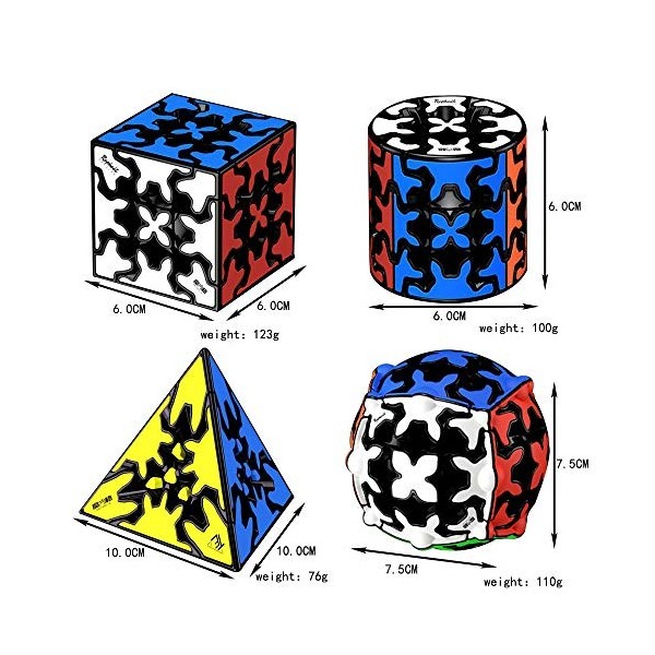 Yealvin Gear Cube Lot de 4 dés de vitesse 3 x 3 Gear Cube Pyraminx Gear Cube et cylindre Gear Cube Brain Teaser