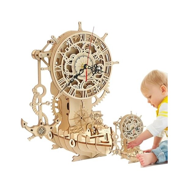 Kit De Bateau Pirate Horloge Puzzle en Bois 3D | Grande Horloge Murale À Faire Soi-même, Kit De Bricolage en Bois, Cadeau pou