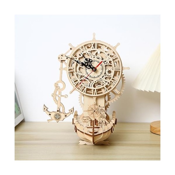 Kit De Bateau Pirate Horloge Puzzle en Bois 3D | Grande Horloge Murale À Faire Soi-même, Kit De Bricolage en Bois, Cadeau pou