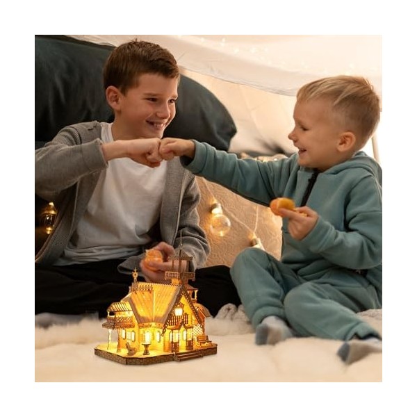 Puzzles en Bois 3D pour Enfants et Adultes, Kits de Construction de Modèles de Villas à LED, Puzzles en Bois Cadeaux pour Ado