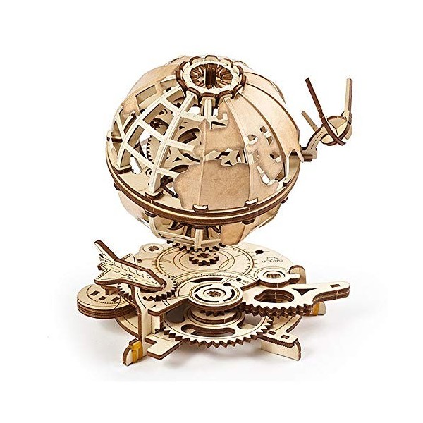 UGEARS Globe Puzzles 3D en Bois - Kit de Construction en Bois Tournant Cadeau Fête des Pères - Globe Mécanique avec La Navett