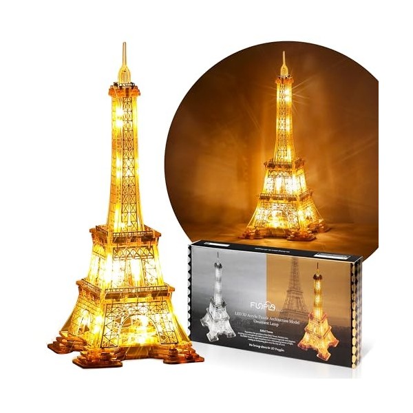 FUNPOLA Puzzle 3D LED Eiffel Tour - Modèle de bâtiment darchitecture 3D Cadeau - Monument de Paris la Nuit - Maquette à Cons