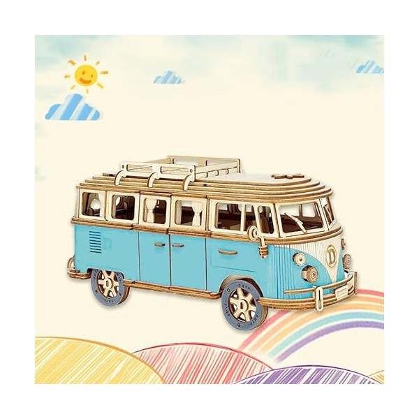 KaAfaL Puzzle en Bois for Enfants Camper Van - Modèle de Voiture en Bois DIY3d Puzzle Jouet Cadeau danniversaire, 226PCS Puz