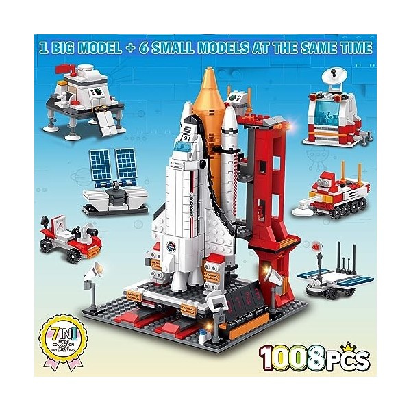 Sitodier Navette dexploration Spatiale Jouet de Construction, 1008pcs 7-in-1 Jeu de Construction aérospatiale pour 6+ Ans, J