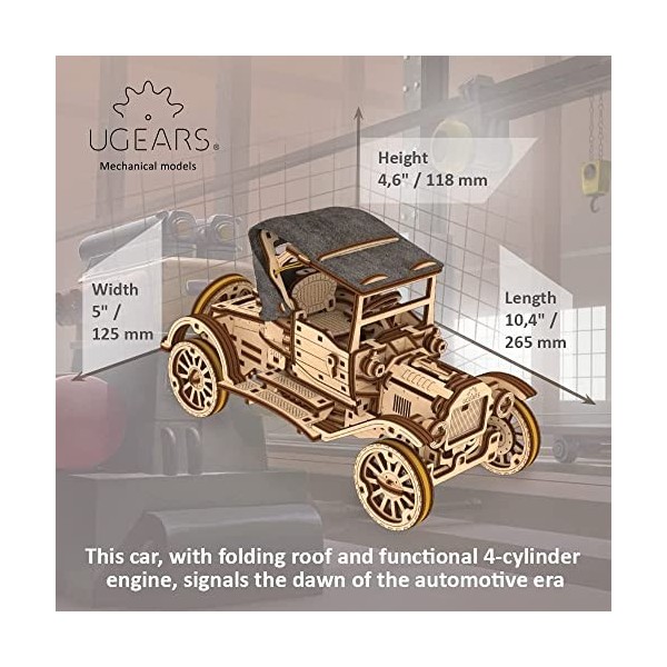 UGEARS Сlassic Model Car Kit - Puzzles 3D pour Adultes avec Toit Pliant et Moteur Fonctionnel à 4 Cylindres