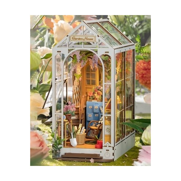 Rolife DIY Book Nook Kit Miniature Gardenhouse Puzzles 3D Modèle Kits de Construction Adult avec Lumières LED Etagère Décor R