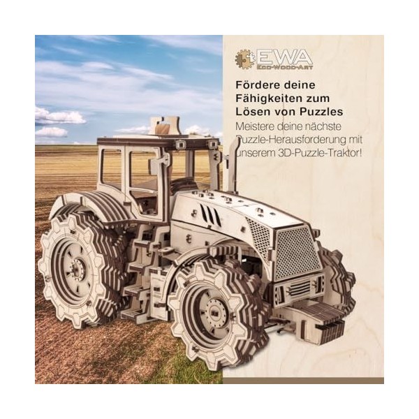 EWA Eco-Wood-Art Traktor Tracteur avec mécanisme de Changement de Vitesse 3D mécanique en Bois-Puzzle pour Adultes et Adolesc