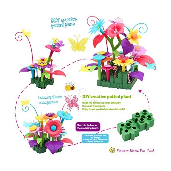 wohot 166pcs Jeux de Construction Jardin de Fleurs pour Fille 3 4 5 6 Ans, Jouet Bricolag Jardin Enfant Jeu Construction Fleu