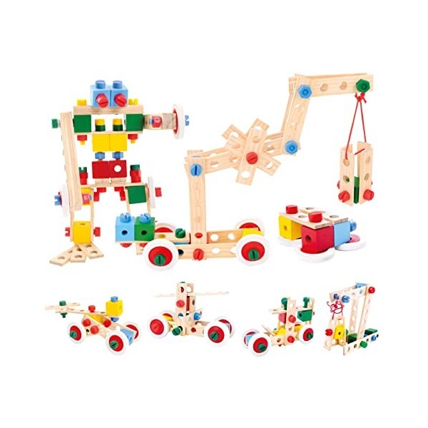 Bino World of Toys Jeu de Construction en Bois dans Un Seau, Jouets pour Enfants à partir de 3 Ans, Jouets pour Enfants Jeux