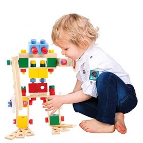 Bino World of Toys Jeu de Construction en Bois dans Un Seau, Jouets pour Enfants à partir de 3 Ans, Jouets pour Enfants Jeux